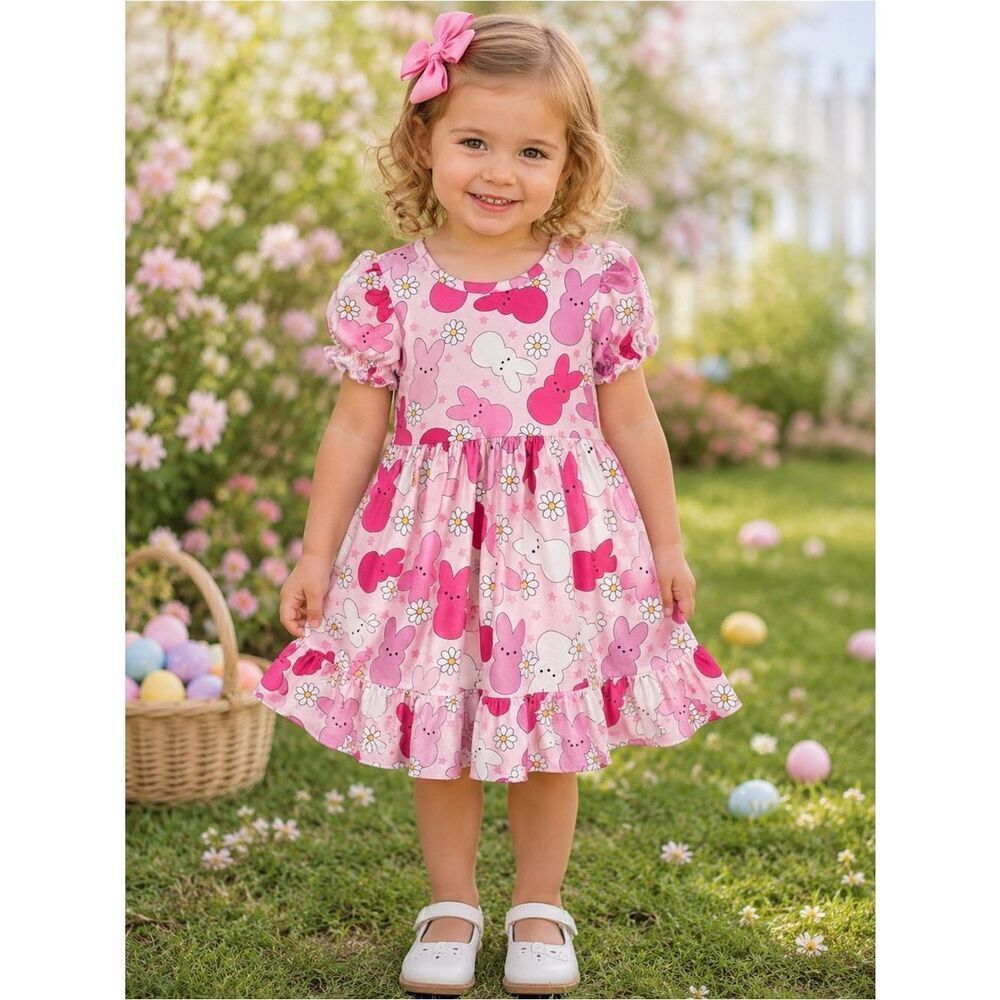 Rylee Faith Designs Pink Floral Peep Tiered Dress 3T Easter Girly Prairie Preppy